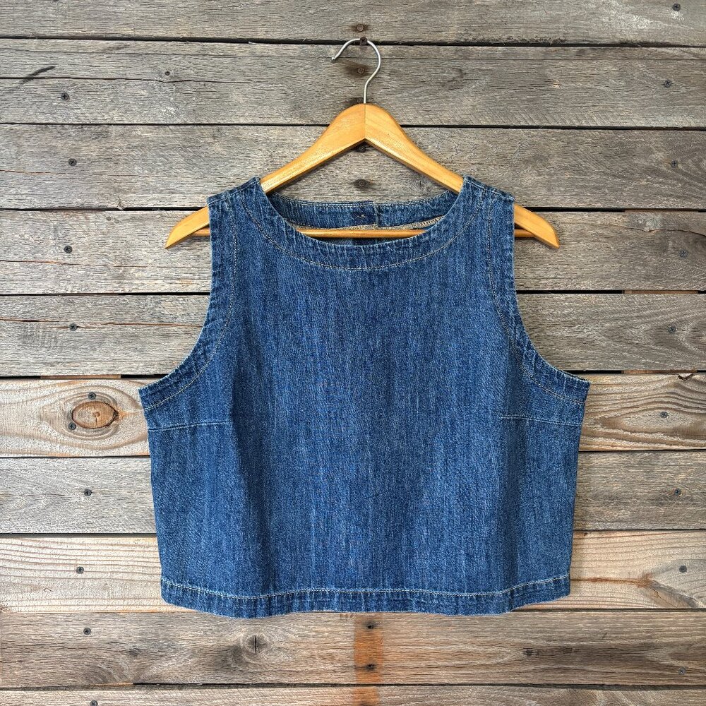 Old Navy Blue Jean Denim Sleeveless Hi-Neck Button-Back Top - Size M